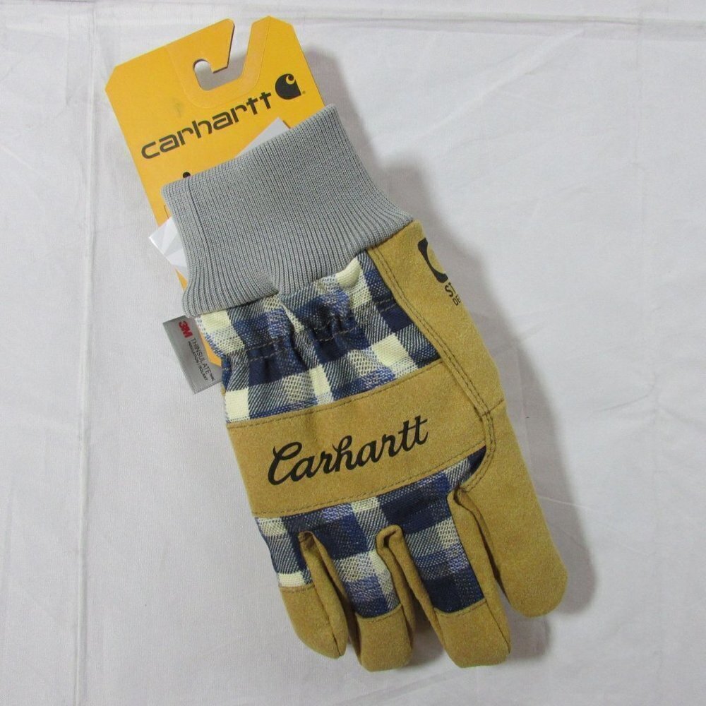 Carhartt Women's LG Storm Defender Insulated Suede Gloves Knit Cuff Navy Pla